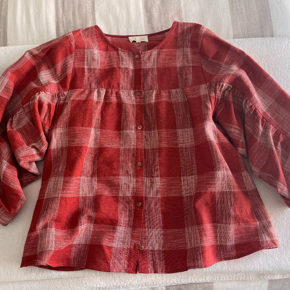 Sezane Dido Women's Linen Blend Check Plaid Blouse Top - Size 36